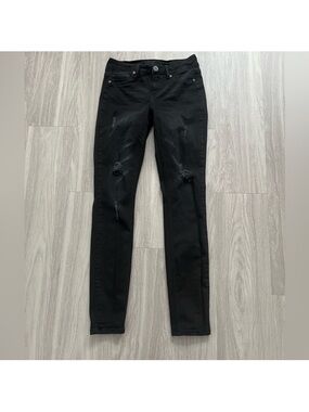 Maurices Black Distressed Skinny Jeans Women’s Size S/R Stretch Mid Rise Denim